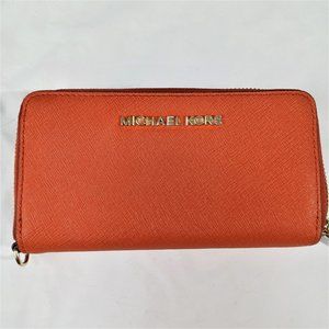 Michael Kors Saffiano Leather Zip-Around Orange Wallet